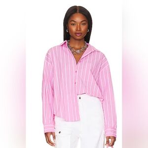 Pistola Pink and White Oversized Button Down Shirt Sloana